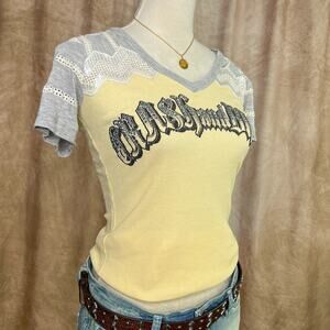 Crash & Burn Logo Shade Thermal Waffle T-Shirt Top Rhinestone Sequin McBling Y2K